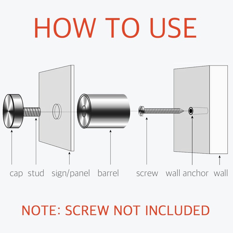 Lantee Standoff Screws - 1/2 x 1-3/16 Inch Stainless Steel Sign Standoff Mounting Hardware for Acrylic, Glass & Picture - 20 Pcs 12mm x 30mm - Image 4